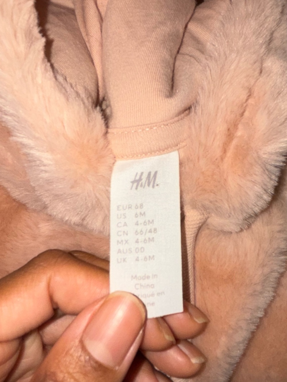 H&M Pink Baby Sherpa One-Piece Bear Ears Hooded Romper | 6M | - Picture 10 of 11